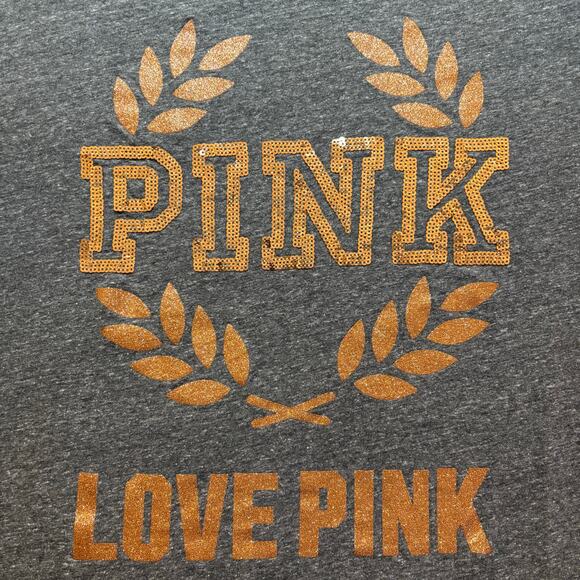 Victoria’s Secret PINK Marled Gray & Gold Sequin Bling Pullover Mesh Long Sleeve - Picture 8 of 8